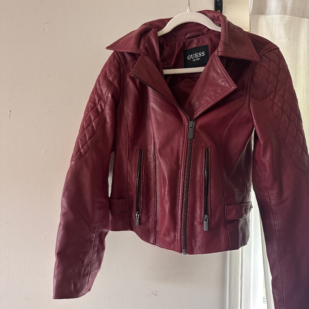 Guess Dark red genuine leather jacket